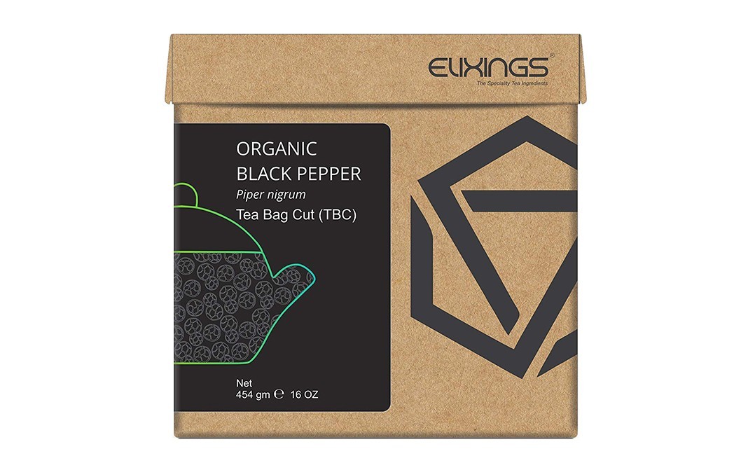 Elixings Organic Black Pepper Piper Nigrum Tea Bag Cut (TBC)   Box  454 grams